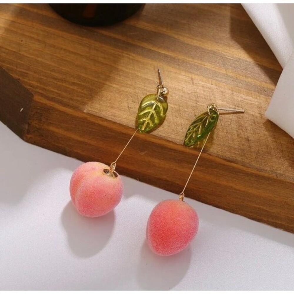 New Fruit Peach Drop Earrings for‎ Women Cute Romantic Pink Peach Leaves